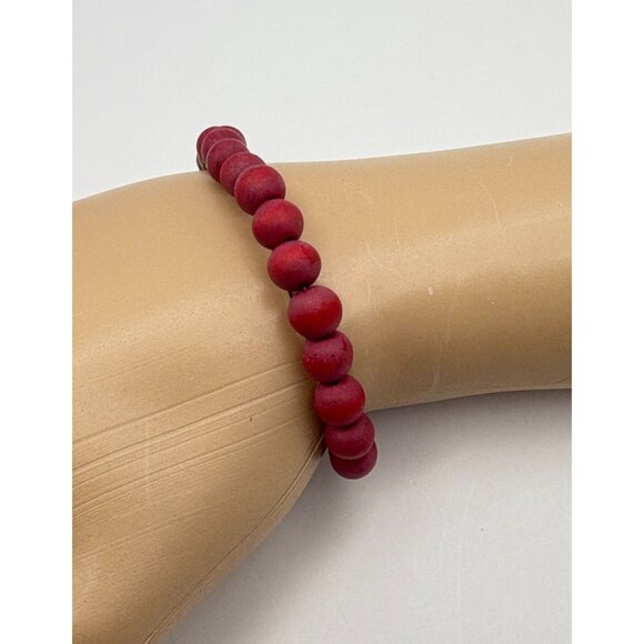 Red Wooden Beaded Bracelet with Celtic Double Horn Charm CFC Silver Tone Boho - Picture 3 of 7
